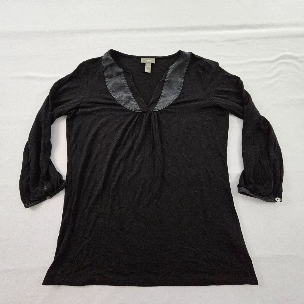 J. Jill Stretch Black 3/4 Sleeve V-Neck T-Shirt Women's  XS
